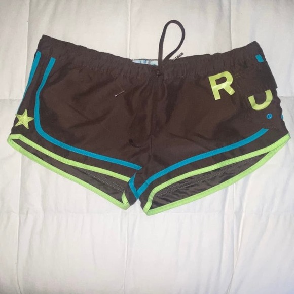 Roxy brown & green Bundle! 2 shorts 1 shirt polka dot bag womens sz 7 - Picture 7 of 16